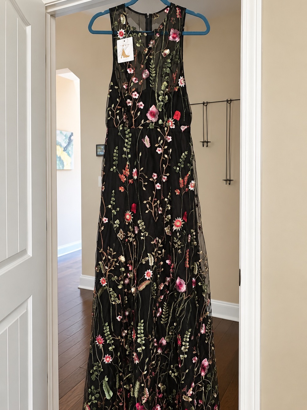 Formal Black Floral Embroidered Dress